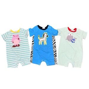 Ricrac & Ruffles Baby Romper Lot 3 Size 6-9M Pig Zebra Whale Boutique Cotton